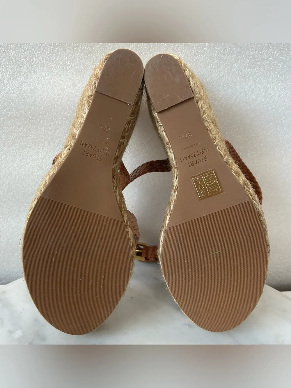 NWOT STUART WEITZMAN Elsie Color-Block Braided Leather Wedge Espadrille Sandals